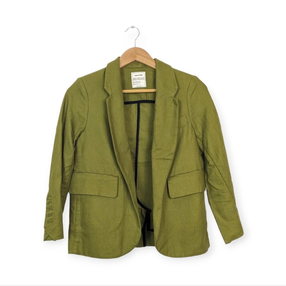 Zadig Voltaire Verys Officier Blazer XS Olive Green Notched Lapel Tailored